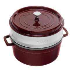 Staub Cocotte Con Cestello A Vapore Rotonda - 26 Cm, Granatina