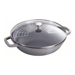 Staub Wok Con Coperchio In Vetro Rotondo - 30 Cm, Grigio Grafite