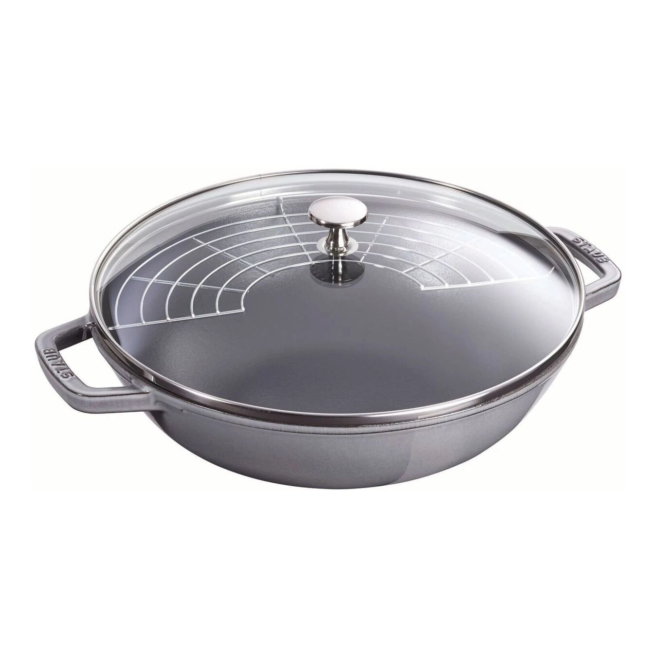 Staub Wok Con Coperchio In Vetro Rotondo - 30 Cm, Grigio Grafite